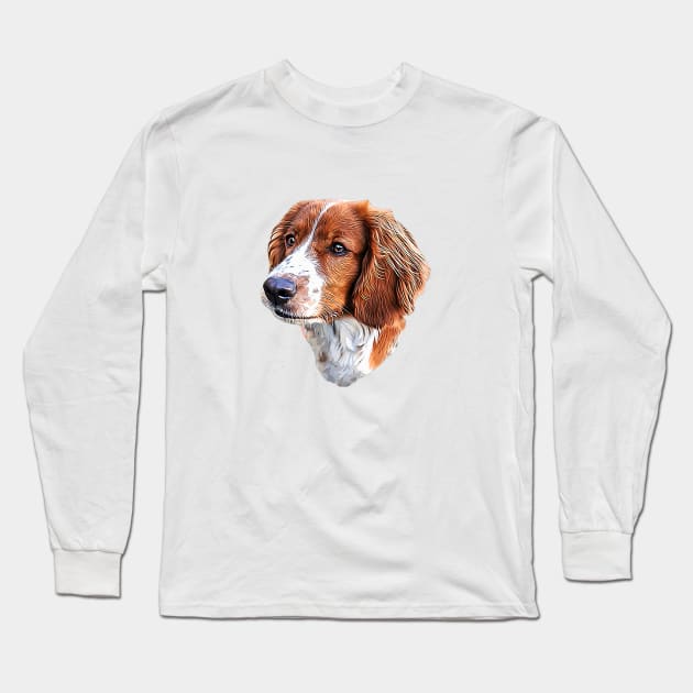 Welsh Springer Spaniel Dog Head Art Long Sleeve T-Shirt by ElegantCat